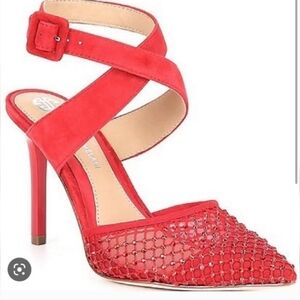 Antonio Melani Emme Red Suede Rhinestone Mesh Pumps Size 9
